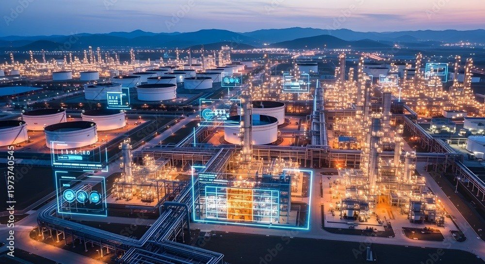 Complexo industrial com monitoramento digital de ativos